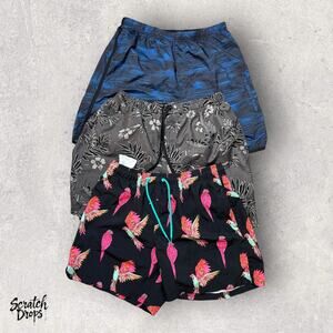 Speedo Men's Large Swim Shorts 3-Pack Bundle Blue Grey Black with Parrots